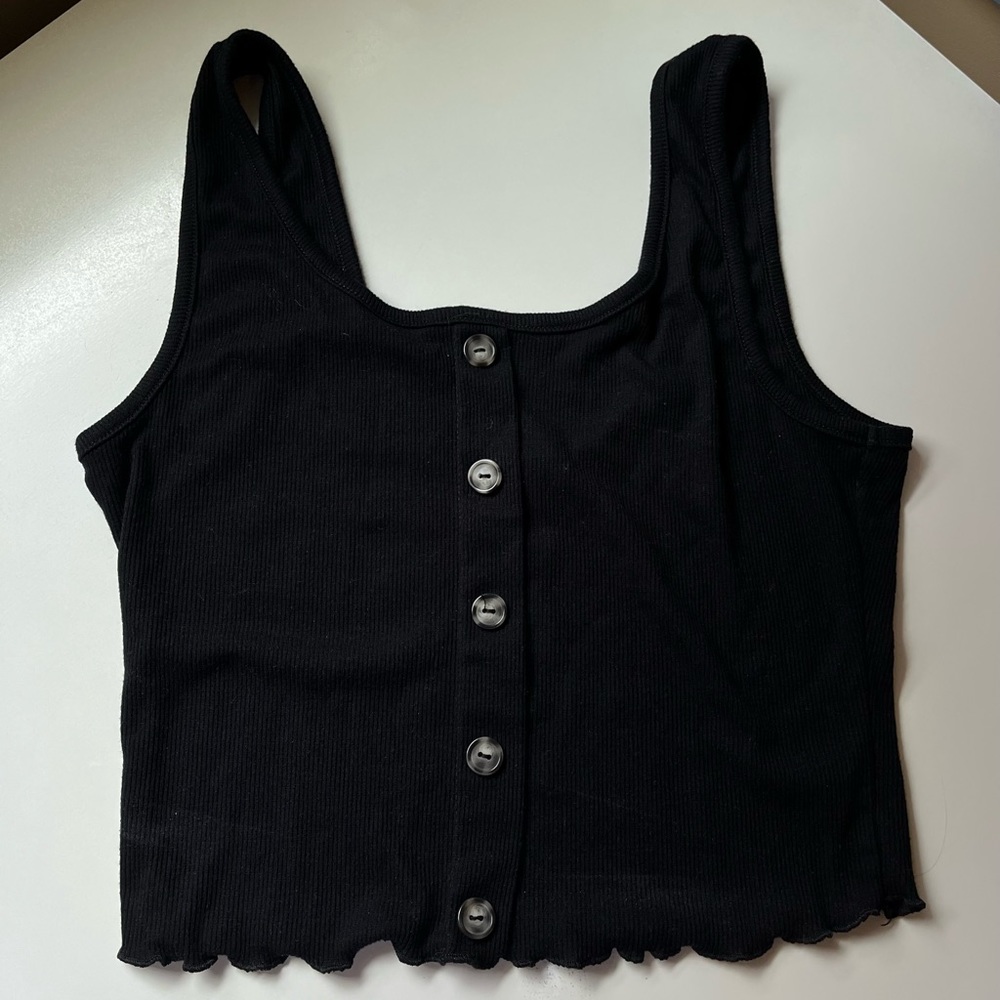 Black Button-Down Crop Top